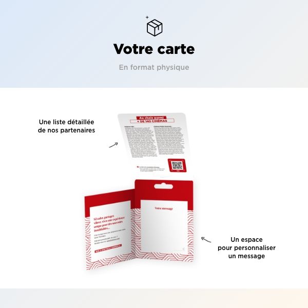 Votre carte : Une liste détaillée de nos partenaires ainsi qu'un espace pour personnaliser un message.