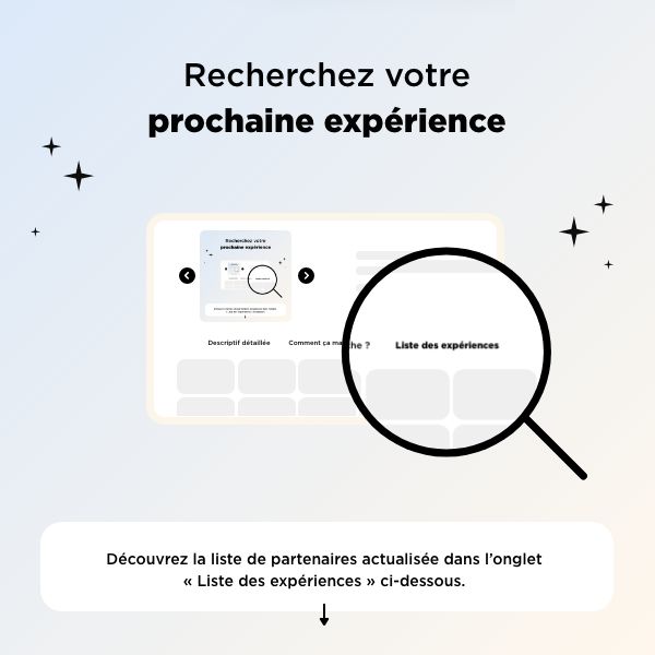 Découvrez la liste de partenaires actualisée dans l'onglet "Liste des expériences" ci-dessous.