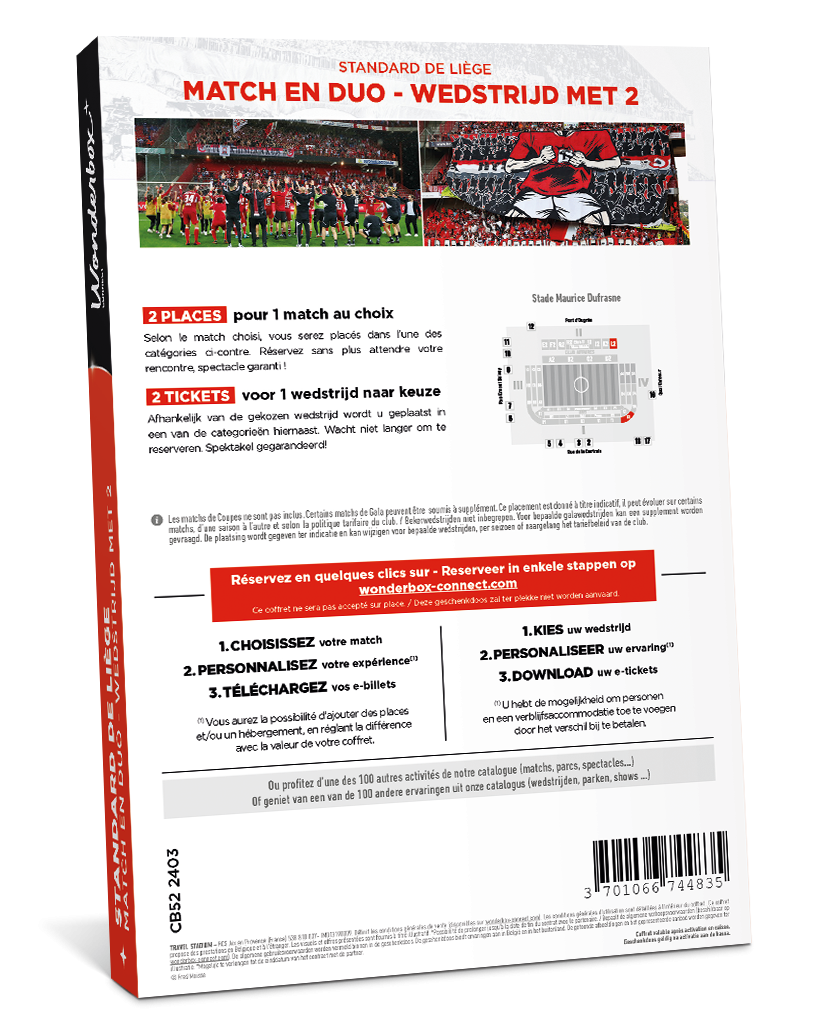 Dos du Coffret Cadeau Standard de Liège - Match en Duo | Wonderbox Connect