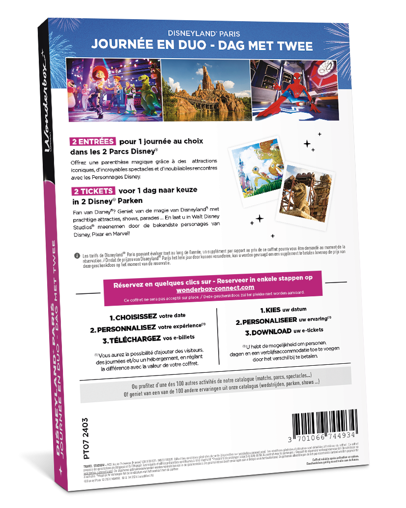 Dos du coffret cadeau Disneyland Paris - Journée en Duo pour deux parcs | Wonderbox Connect