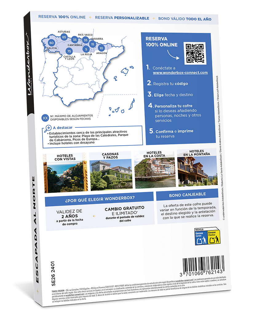 Dorso del Cofre Regalo Escapada Al Norte  - 1 Noche Para 2 | Wonderbox Connect