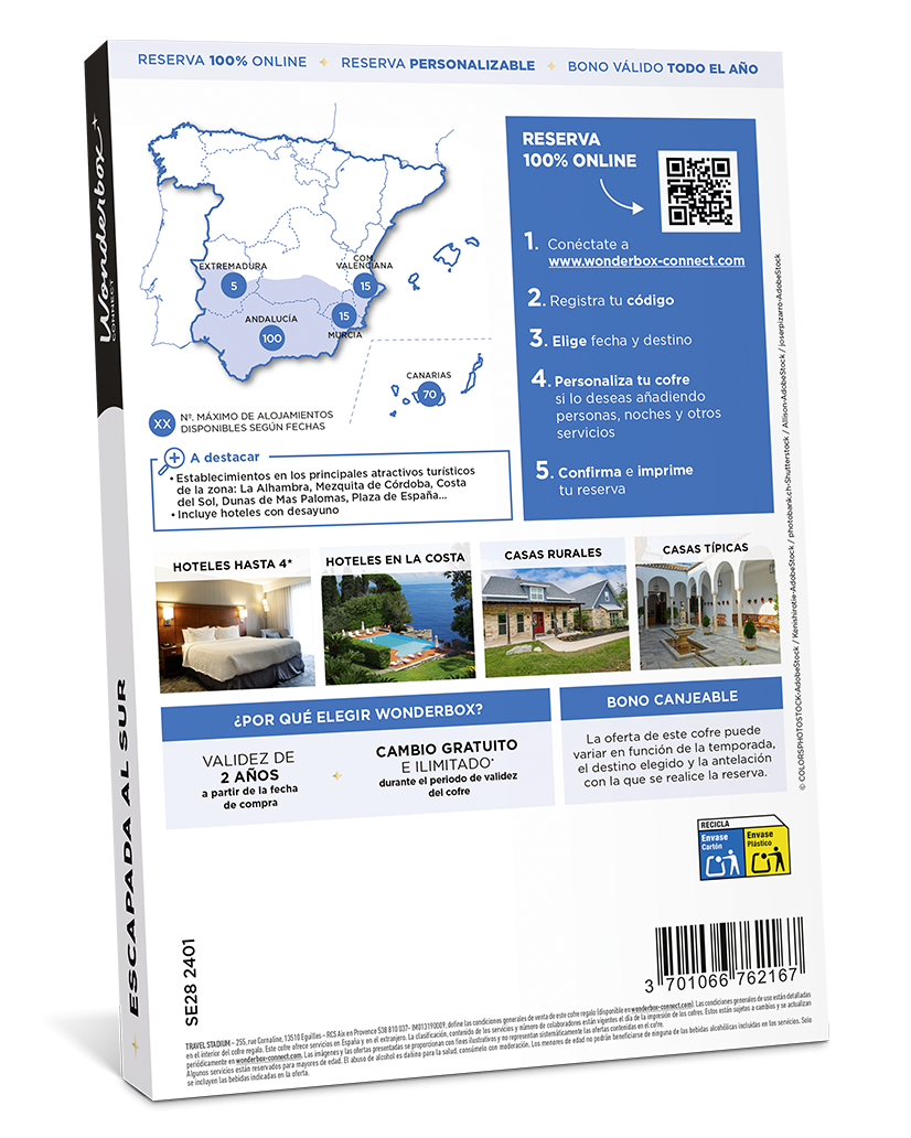 Dorso del Cofre Regalo Escapada Al Sur  - 1 Noche Para 2 | Wonderbox Connect