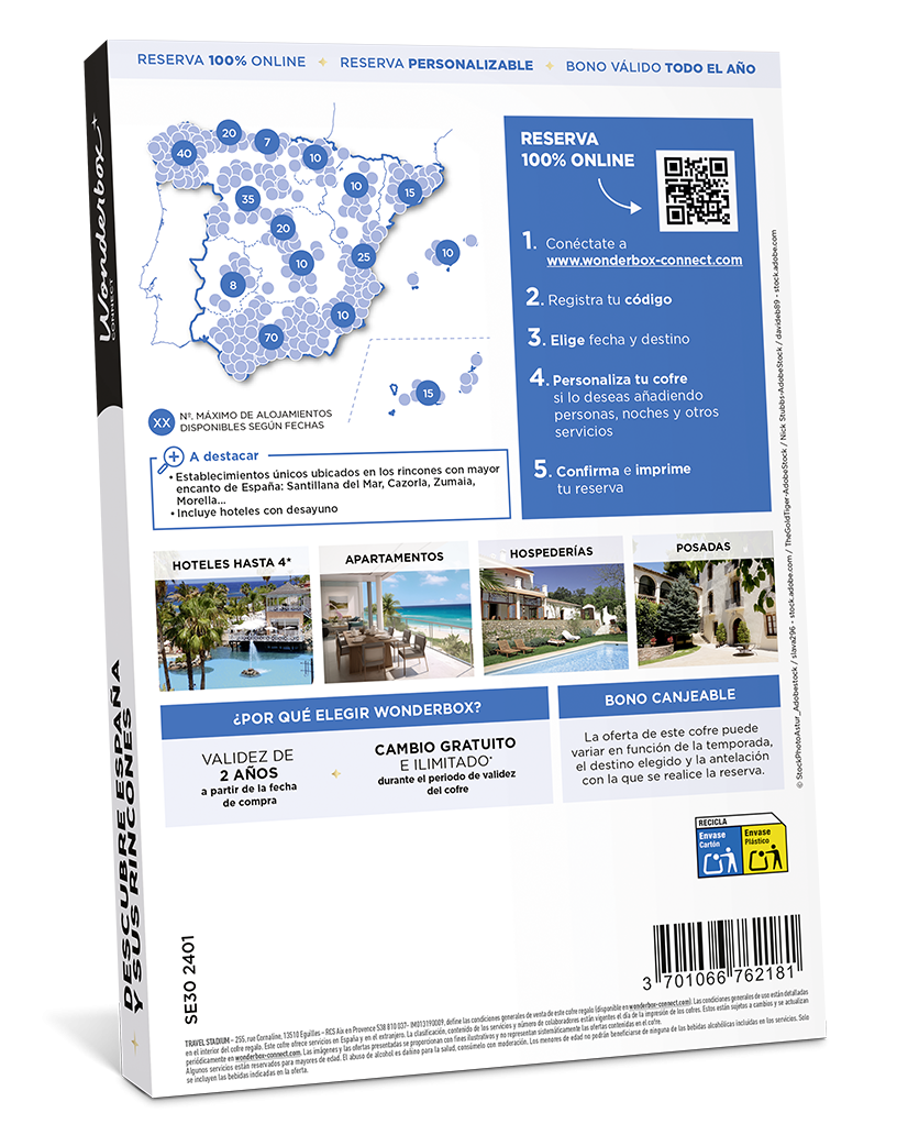 Dorso del Cofre Regalo Descubre España Y Sus Rincones  - 1 Noche Para 2 | Wonderbox Connect