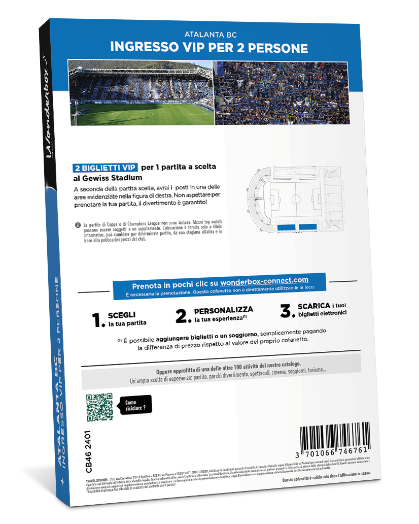 Retro del Cofanetto Regalo Atalanta BC Premium - Partita per due | Wonderbox Connect