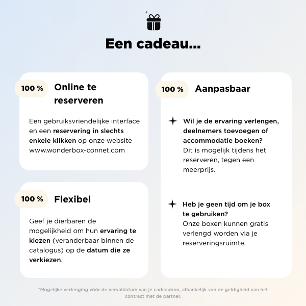 Een cadeau: 100% Online te reserveren, 100% Aanpasbaar en 100% Flexibel.