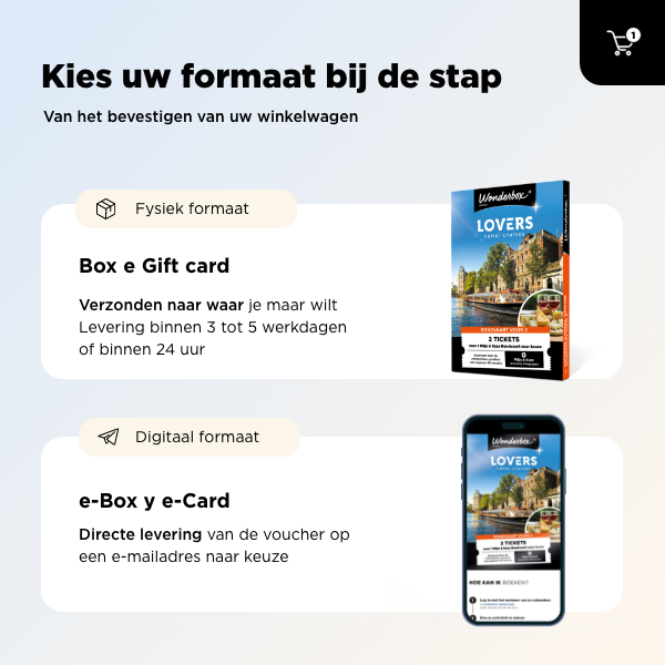 Kies uw formaat bij de stap: Box e Gift card y e-Box y e-Card.