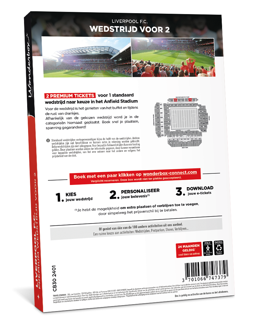Achterkant van de Geschenkdoos Liverpool FC Classic - Wedstrijd & Beleving | Wonderbox Connect