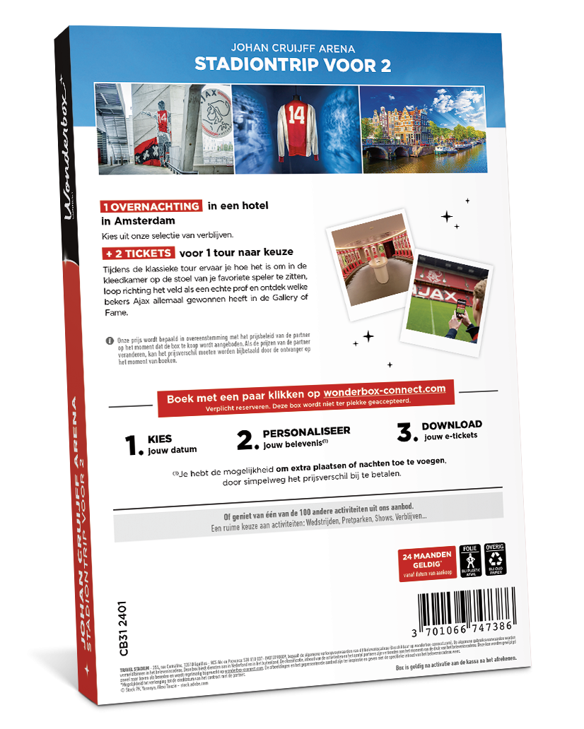 Achterkant van de Geschenkdoos Johan Cruijff ArenA Stadiontrip - Ajax Beleving | Wonderbox Connect