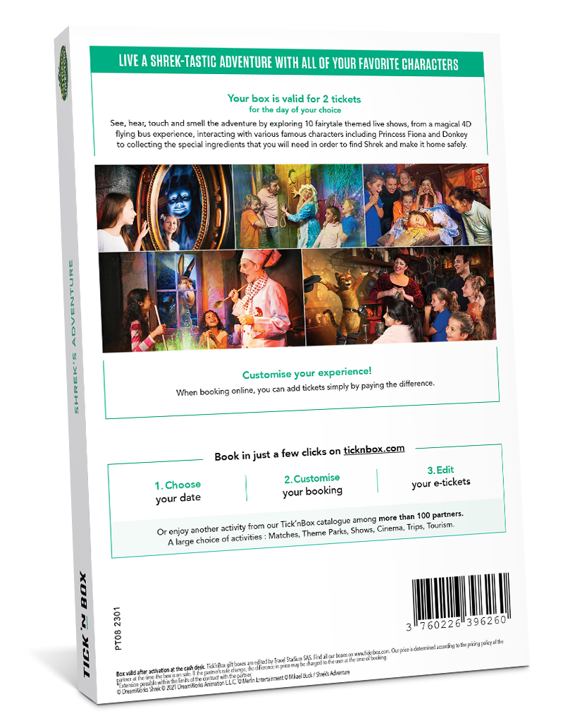 The back of the Shrek's Adventure London Gift Box | Wonderbox Connect