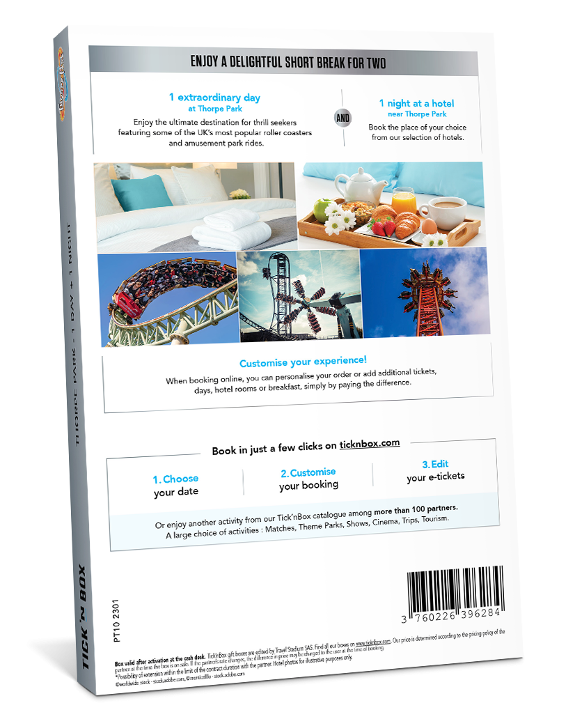 The back of the Thorpe Park Stay Gift Box | Wonderbox Connect
