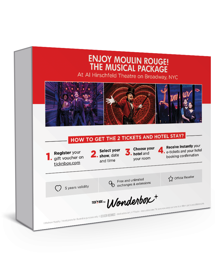 The back of the Moulin Rouge Broadway Stay Gift Box| Wonderbox Connect